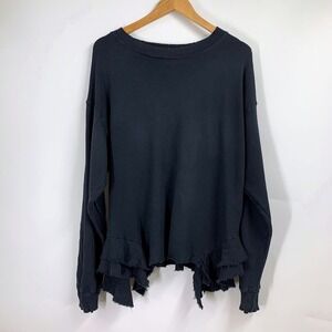 Current Elliott Women's Slouchy Ruffle Sweatshirt in Washed Black Destroy Size S